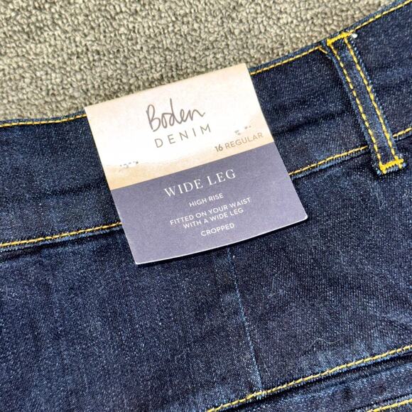 Boden Cropped Jeans Women 16 Blue Denim Pockets High Rise Wide Leg Dark Wash NWT - Picture 7 of 11